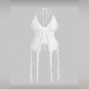 SHEIN MOD White Ruffle Halter Top